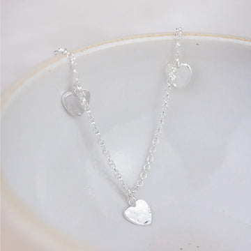 Sterling Silver Three Heart Charm Necklace