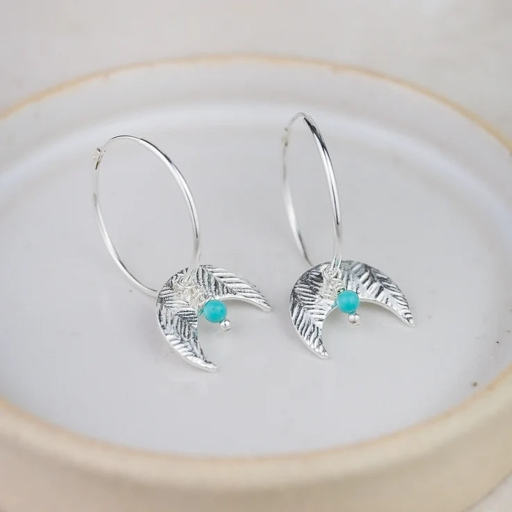 Sterling Silver Moon and Turquoise Hoop Earrings