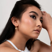 White Sapphire & Hammered Disc Array Earrings Gold Vermeil