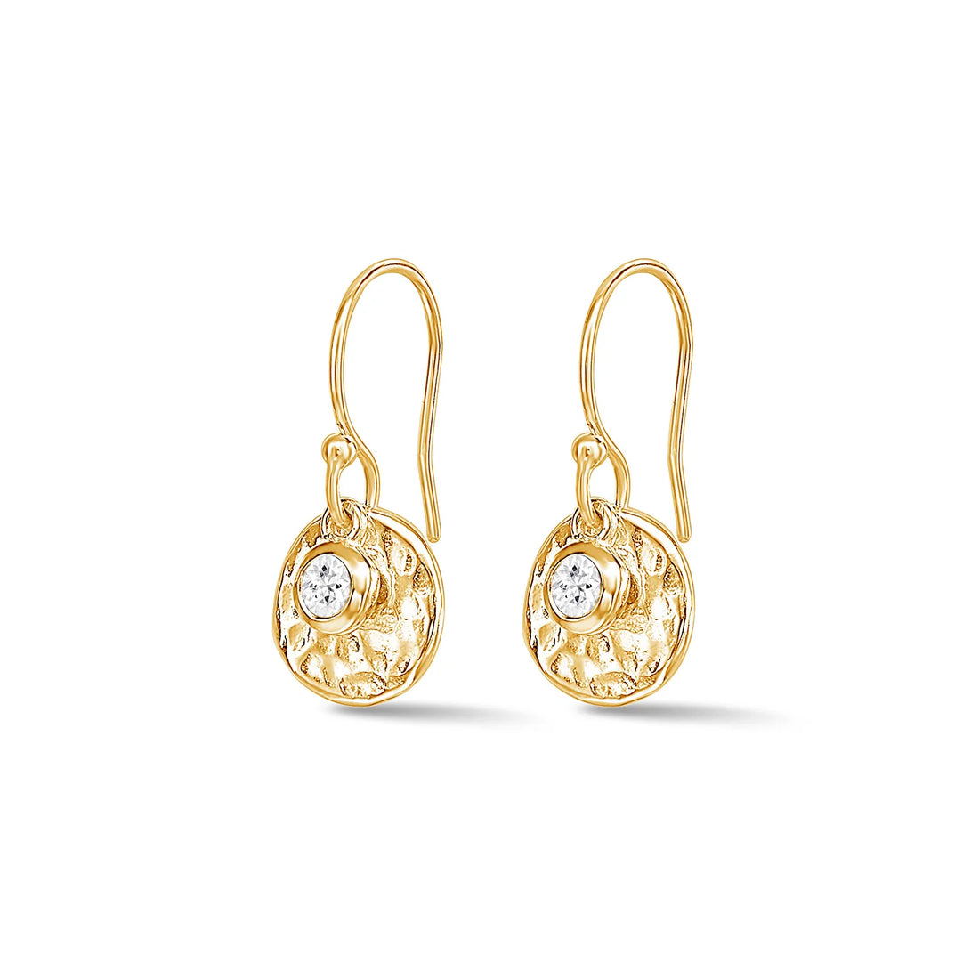 White Sapphire & Hammered Disc Array Earrings Gold Vermeil