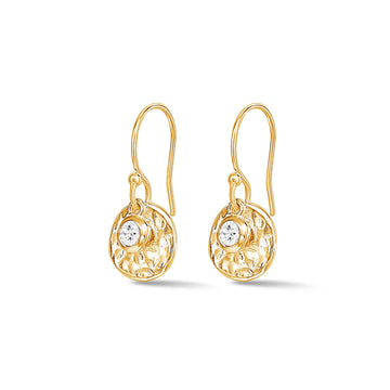 White Sapphire & Hammered Disc Array Earrings Gold Vermeil