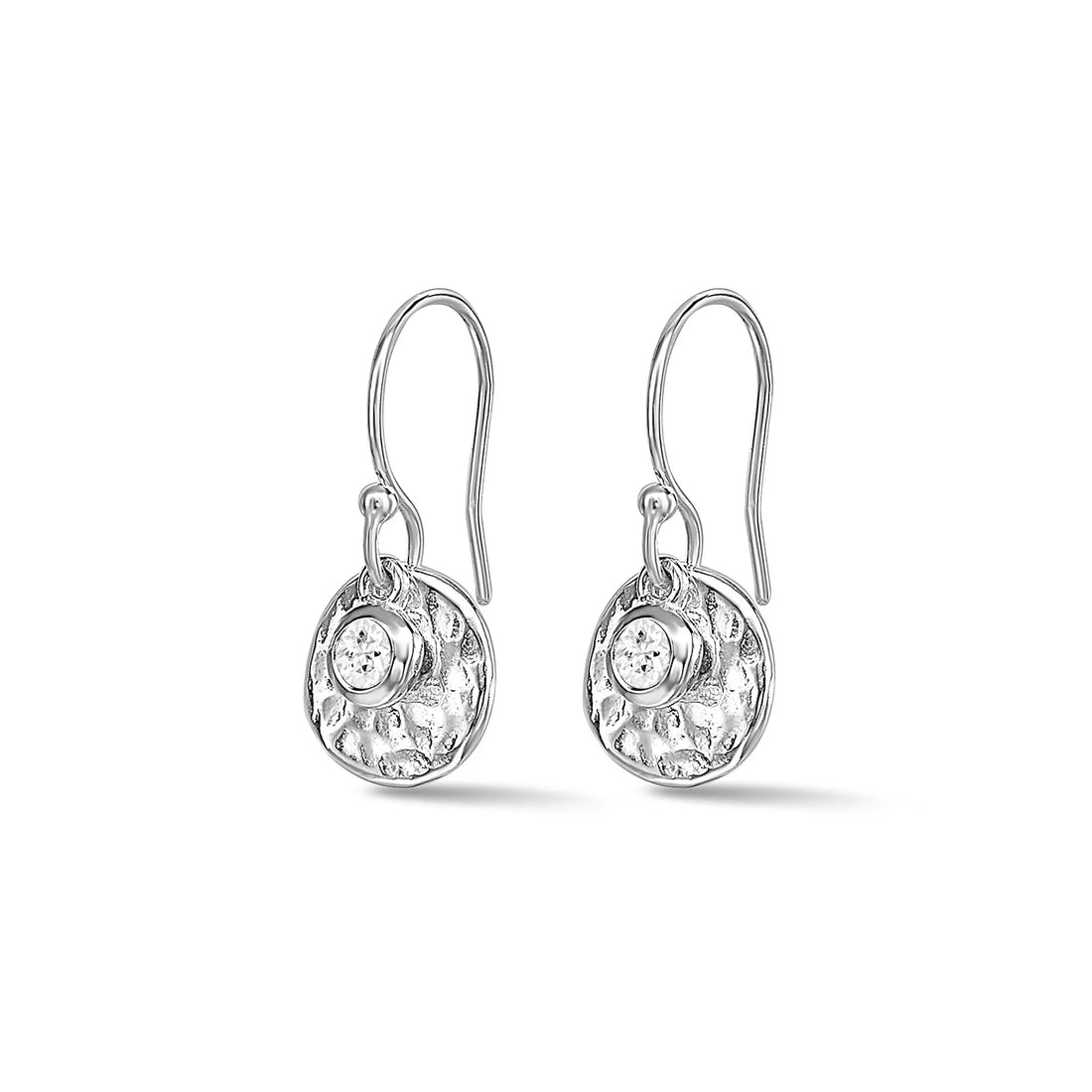 White Sapphire & Hammered Disc Array Earrings