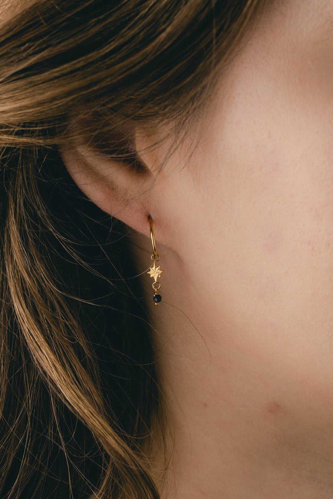 Star Hoop Earrings With Bead