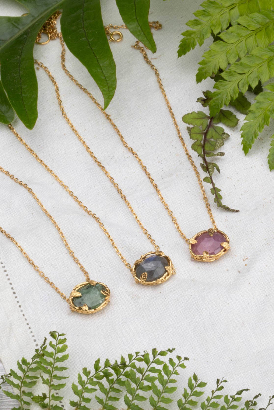 Gold Vermeil Botanical Nest Necklace with Labradorite