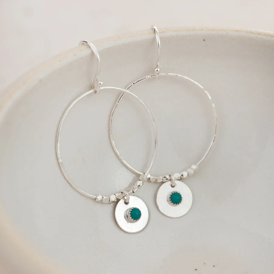 Sterling Silver and Birthstone Boho Hoop Earrings