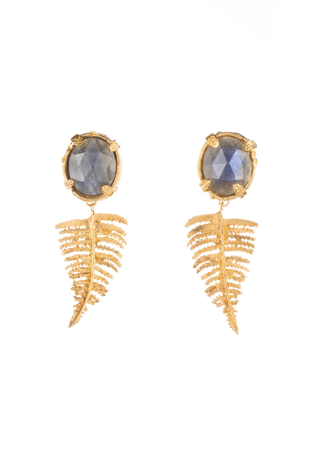 Gold Vermeil Botanical Nest with Fern and Labradorite Earrings
