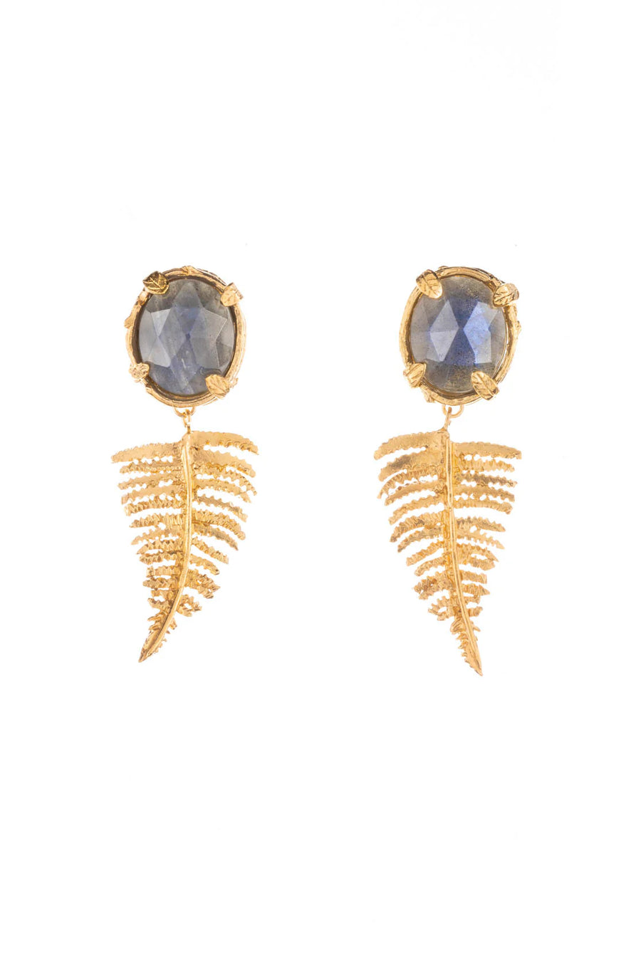 Gold Vermeil Botanical Nest with Fern and Labradorite Earrings