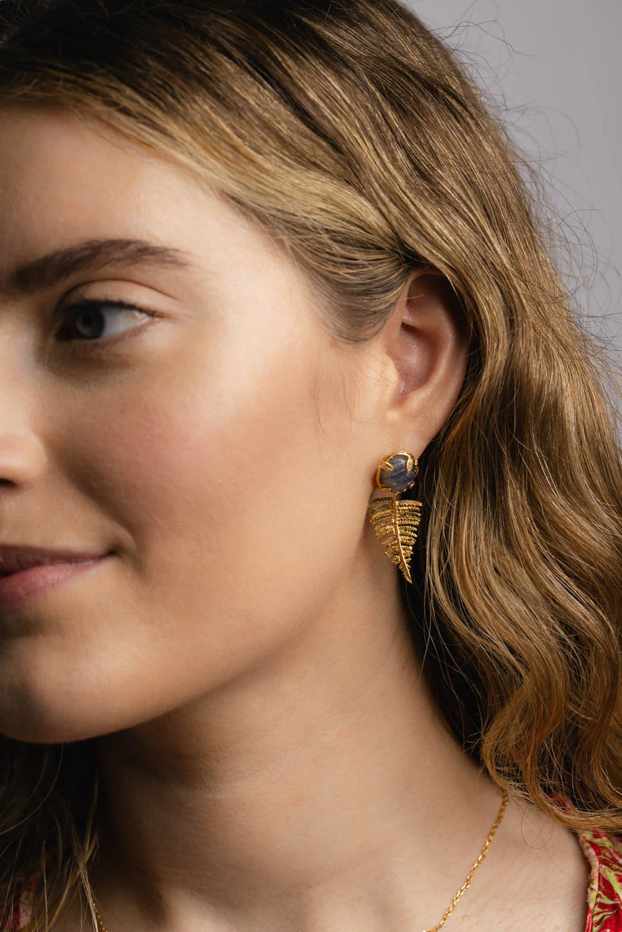 Gold Vermeil Botanical Nest with Fern and Labradorite Earrings