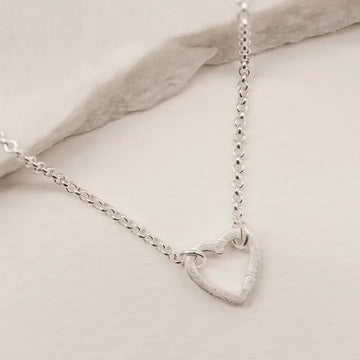 Brushed Silver Heart Connector Necklace