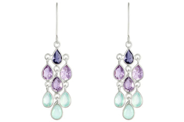 Cascade Iolite, Amethyst and Chalcedony Earrings