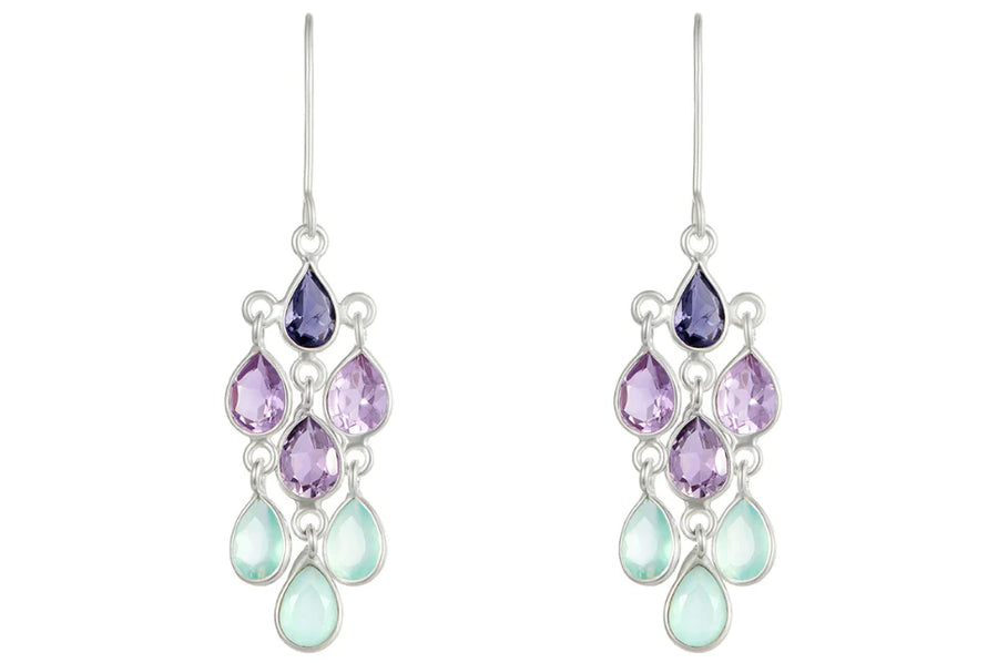 Cascade Iolite, Amethyst and Chalcedony Earrings