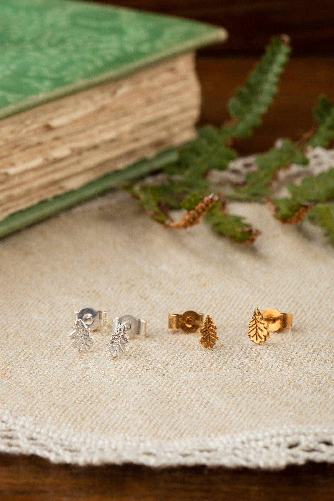 Tiny Oak Leaf Stud Earrings