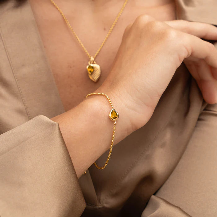 Gold vermeil Citrine Pear Chain Bracelet