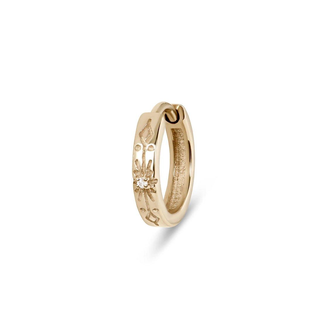 Diamond Starburst Huggie Hoop Earring 9ct Gold