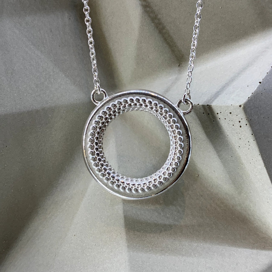 Dotty Solid Silver Textured Circle Pendant