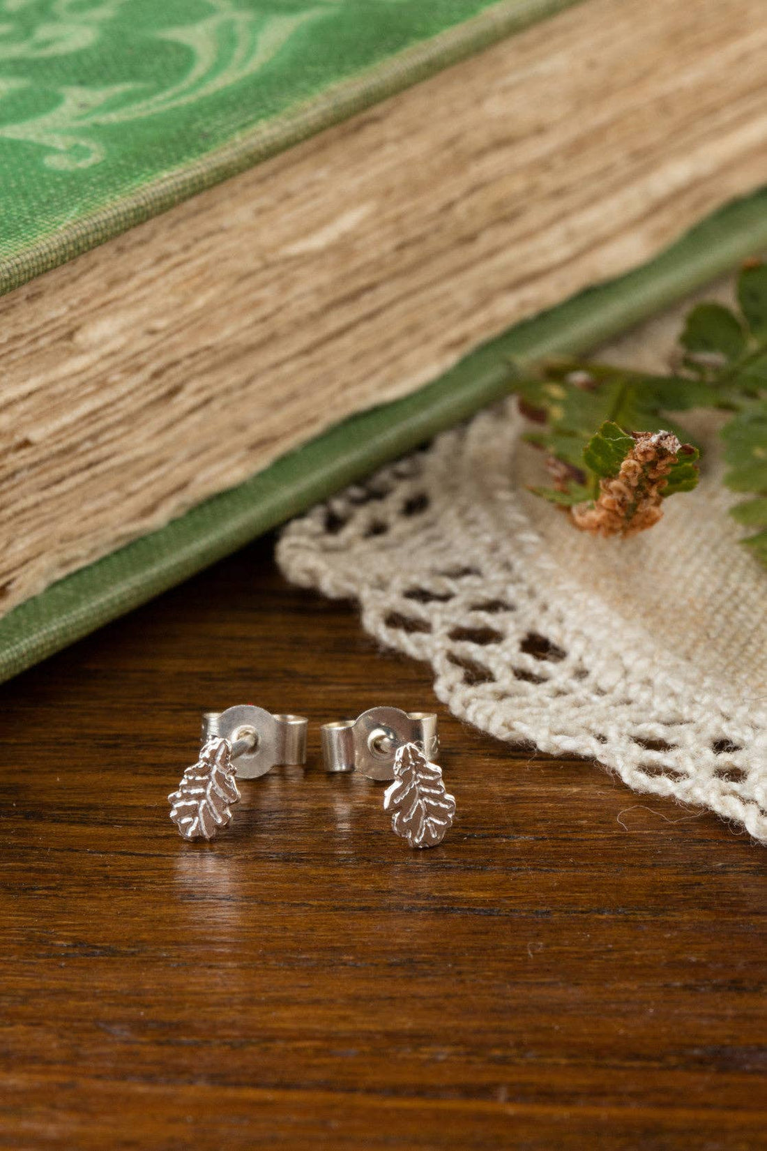 Tiny Oak Leaf Stud Earrings
