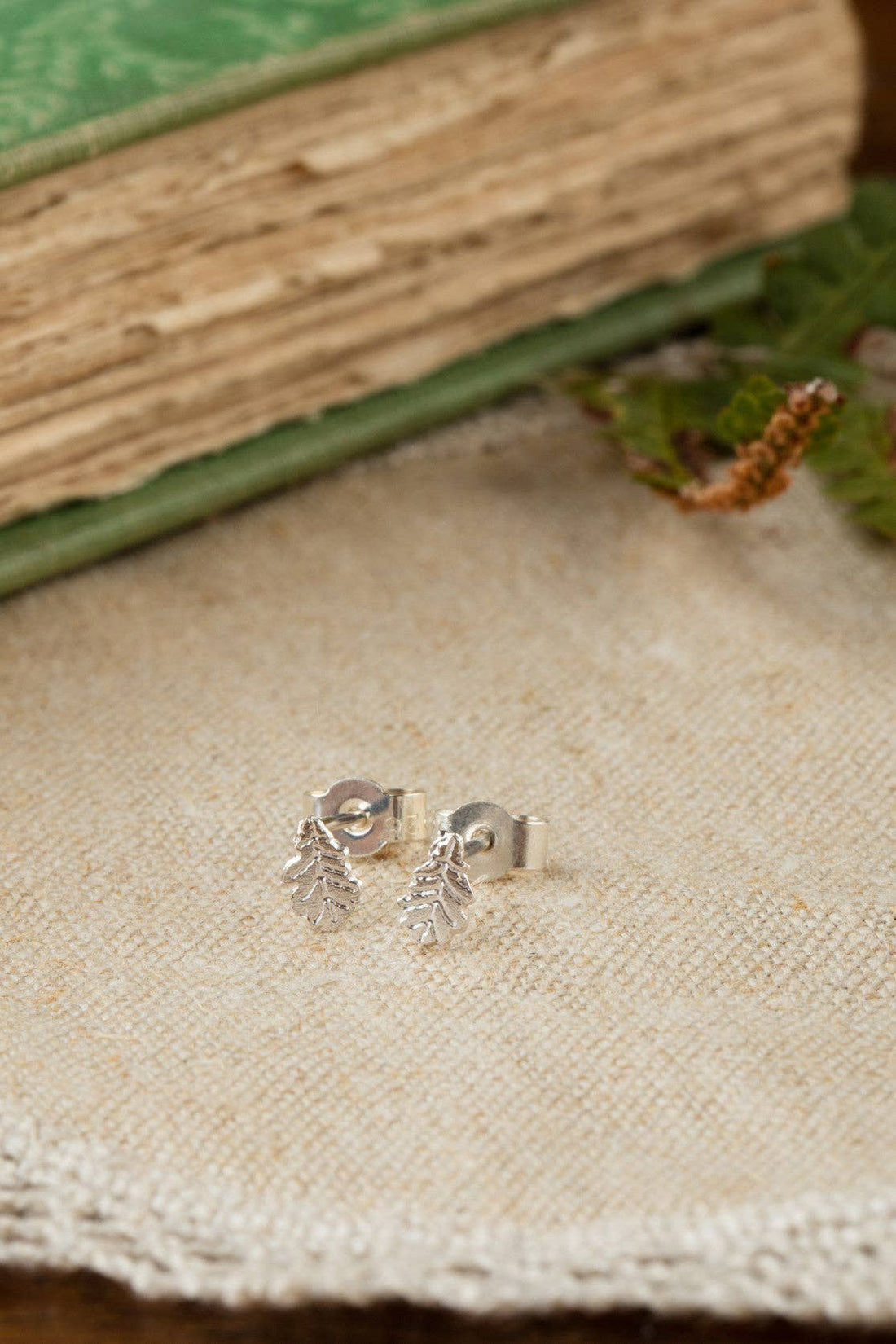 Tiny Oak Leaf Stud Earrings