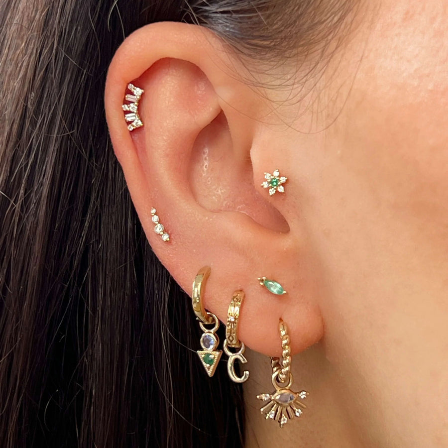 Diamond & Emerald Flower Flat Back Earring