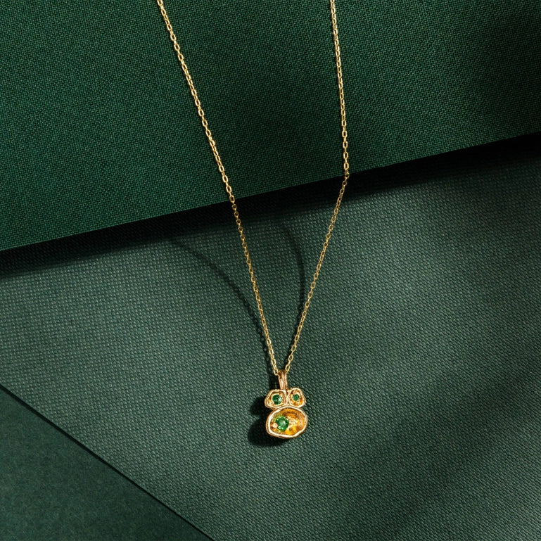 Emerald and Gold Lichen Pendant Necklace