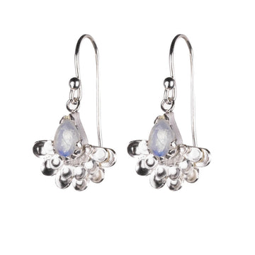 Silver Moonstone Fan Flower Drop Earrings