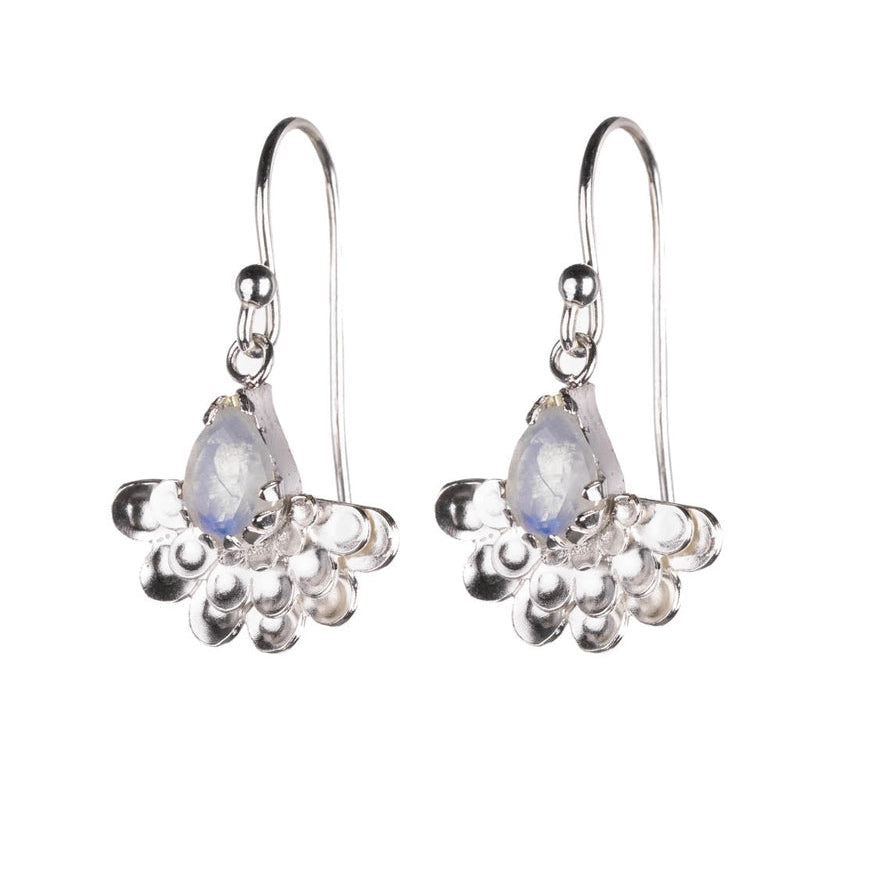 Silver Moonstone Fan Flower Drop Earrings