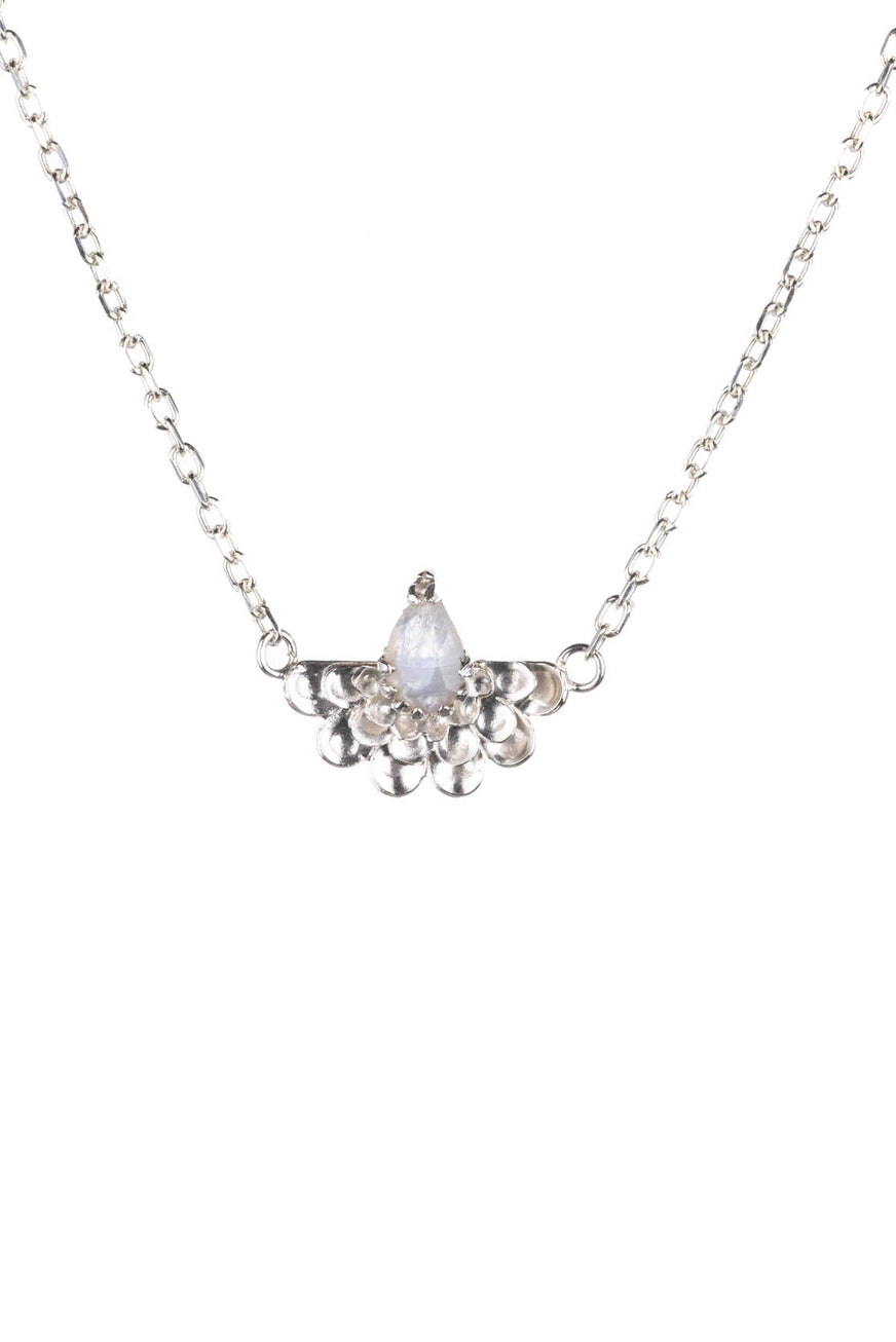 Silver Moonstone Fan Flower Necklace