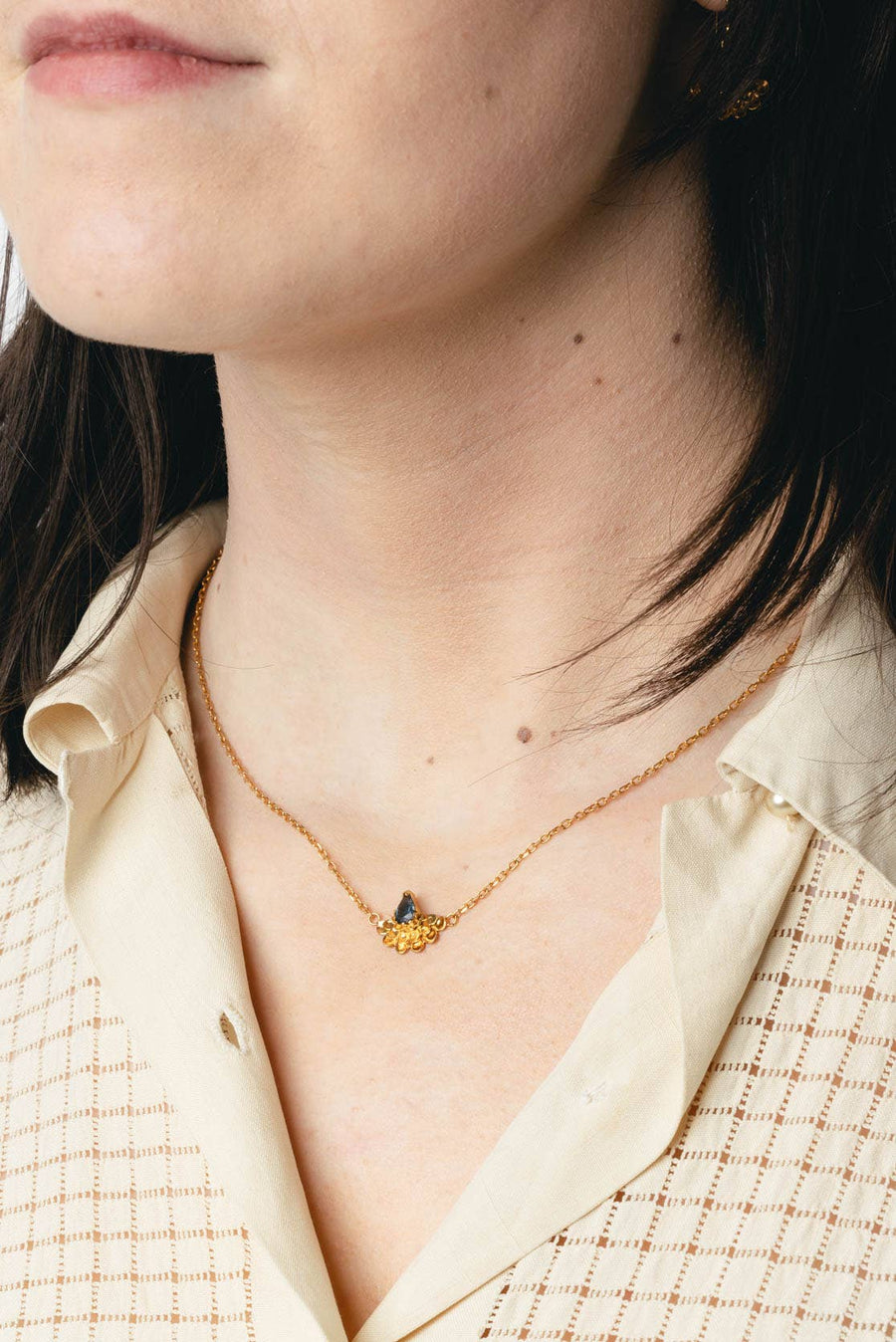 Gold Vermeil and London Blue Topaz Fan Flower Necklace