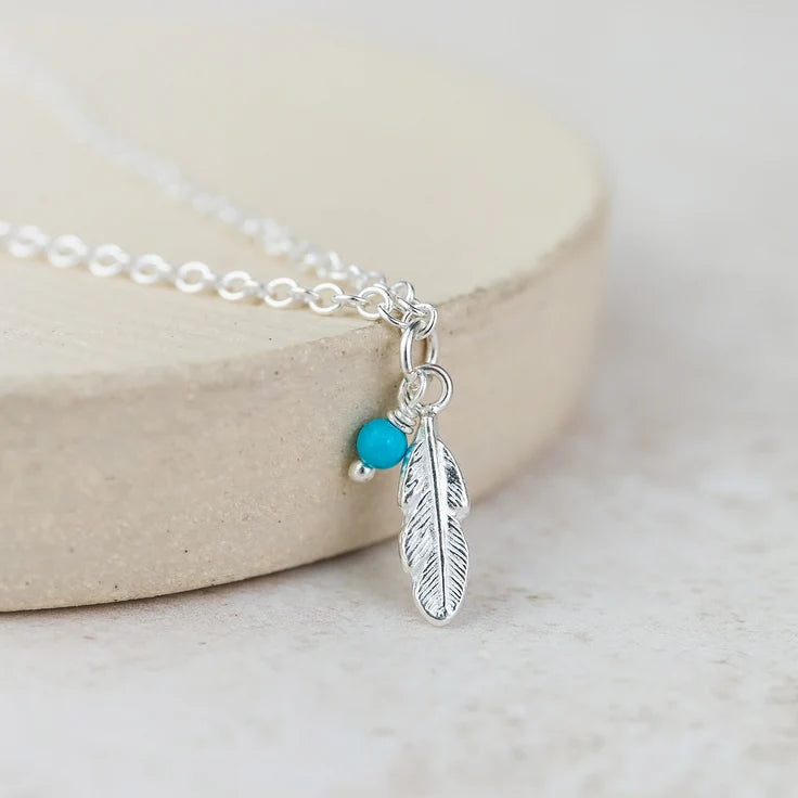 Silver Feather and Turquoise Anklet