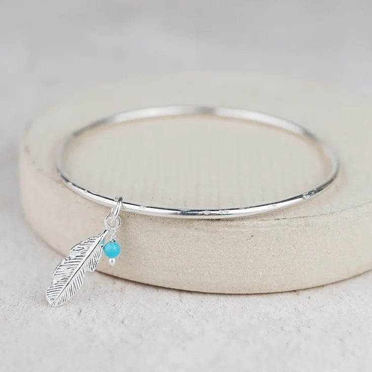 Silver Feather and Turquoise Bangle