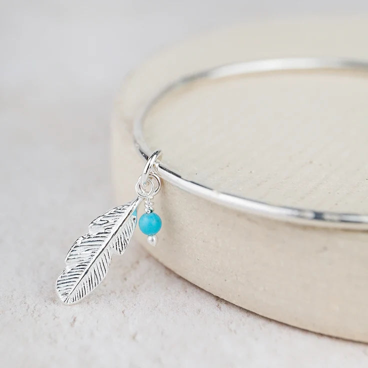 Silver Feather and Turquoise Bangle