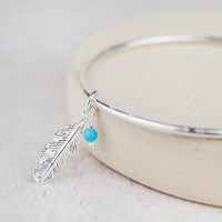 Silver Feather and Turquoise Bangle