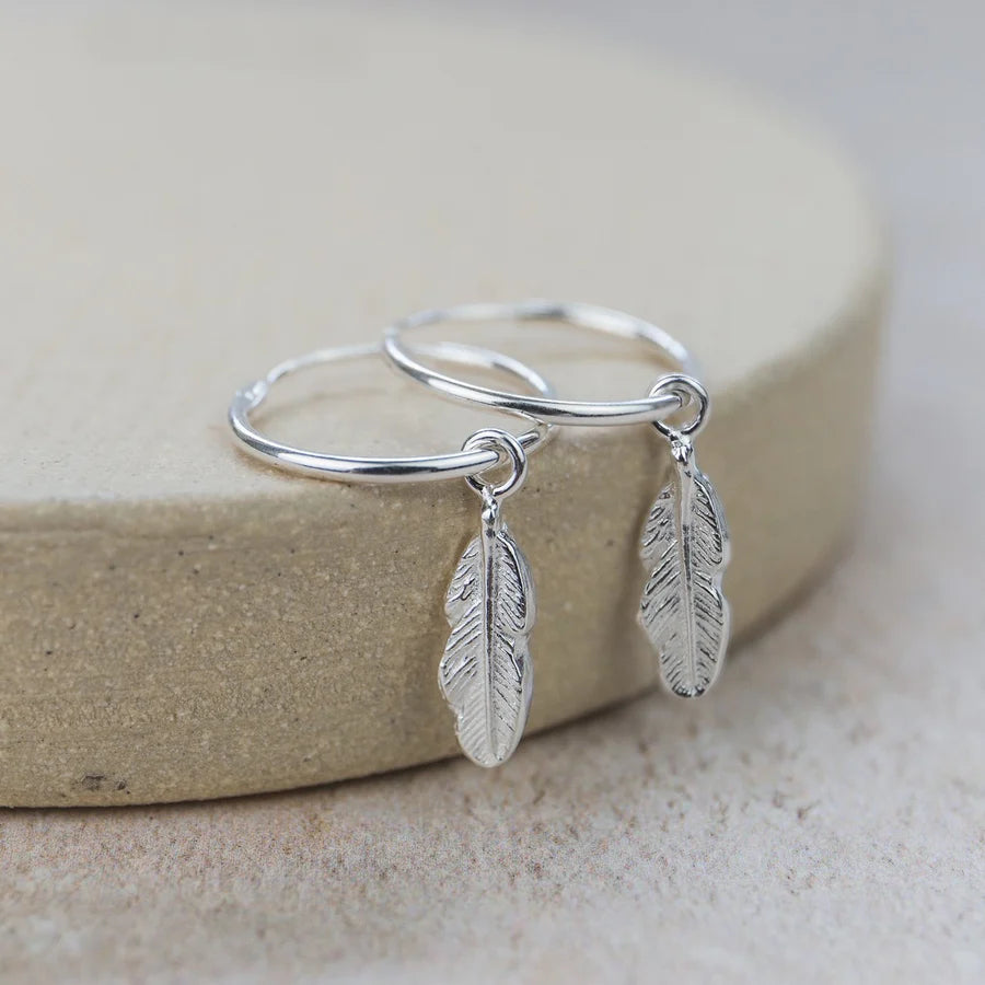 Silver Feather Hoop Earrings