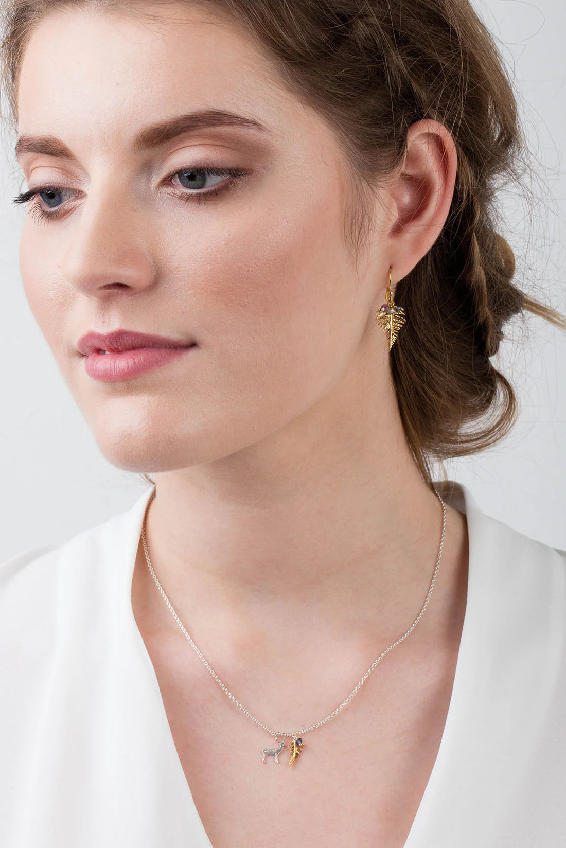 Gold Vermeil Garnet Fern Drop Earrings