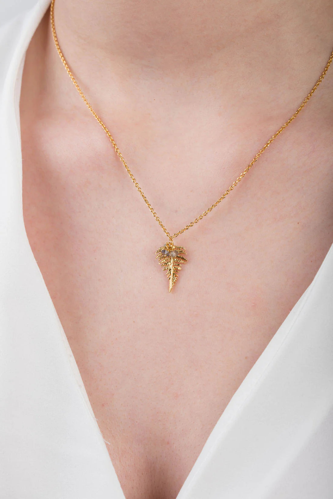 Gold Vermeil Garnet Fern Pendant Necklace
