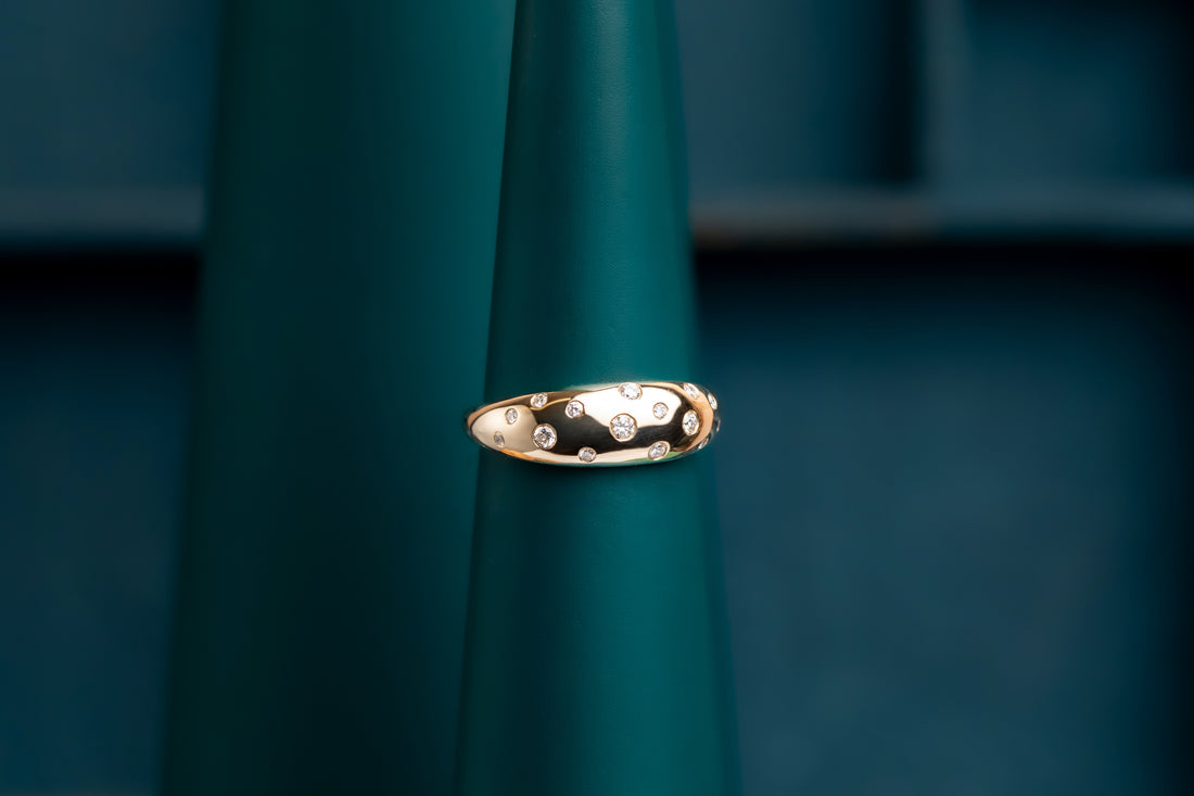 9ct Gold Diamond Bombe Ring