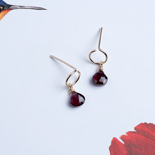 Dainty Rhodolite Garnet Drop Earrings