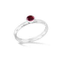 Garnet Hammered Silver Ring