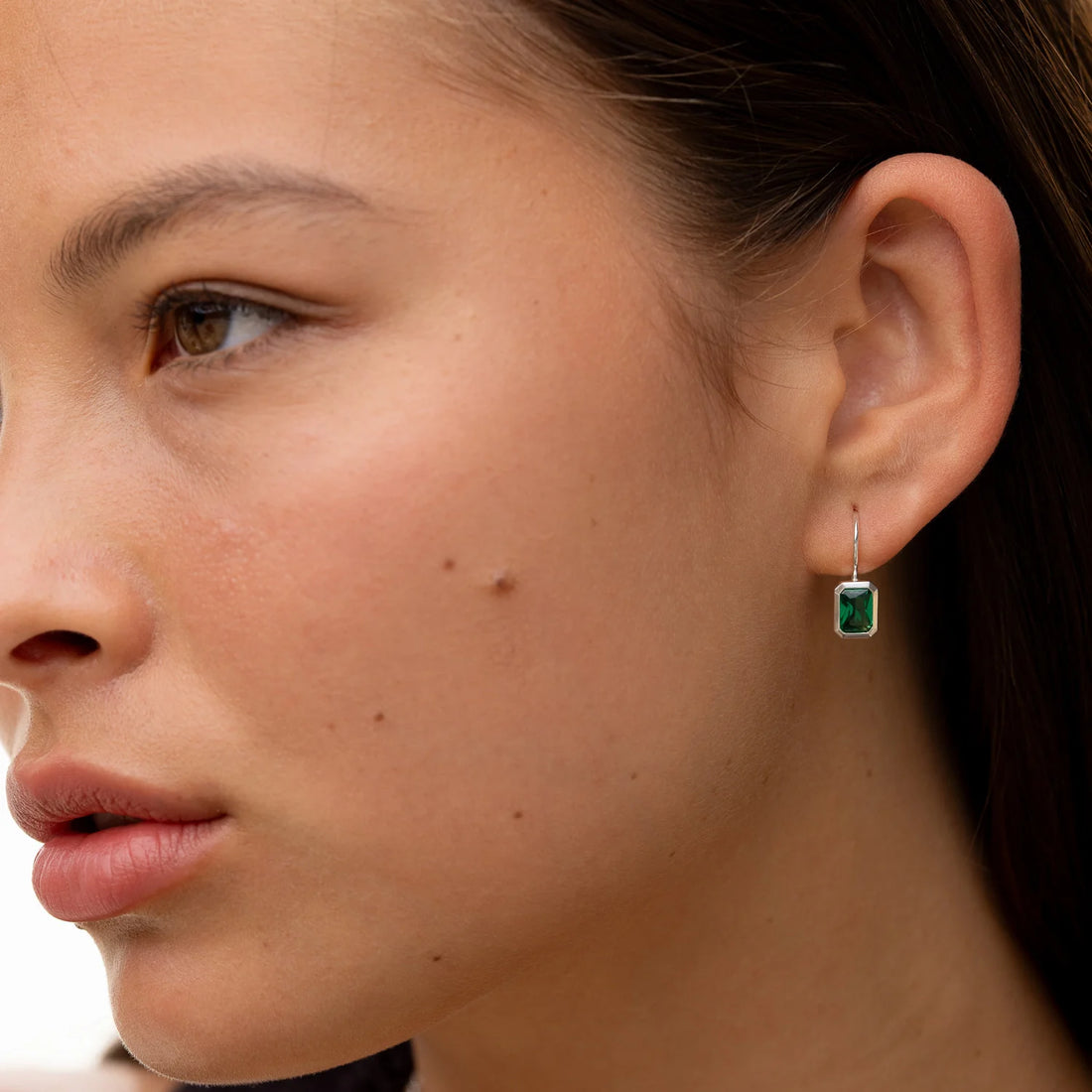 Octagon Green Garnet Earrings Gold Vemeil