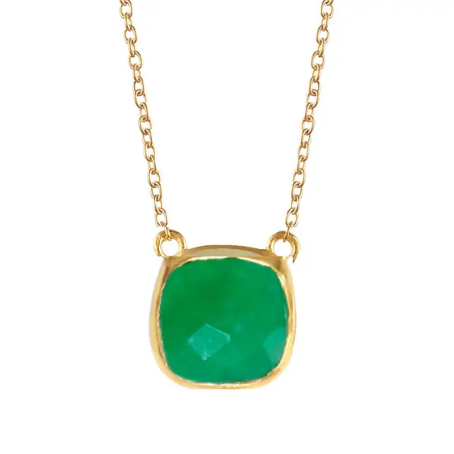 Green Onyx Cushion Cut Pendant Necklace