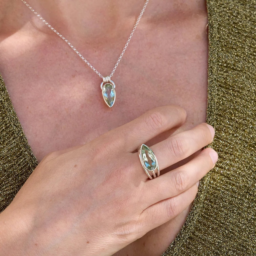 Silver Komorebi Green Quartz Pendant