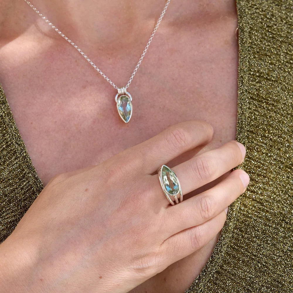 Silver Komorebi Green Quartz Ring