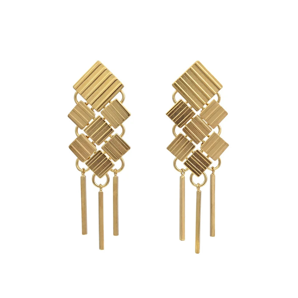 Metropolis Grid Drop Earrings Gold Vermeil