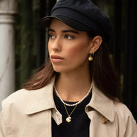 Hammered Disc & White Pearl Nomad Necklace Gold Vermeil