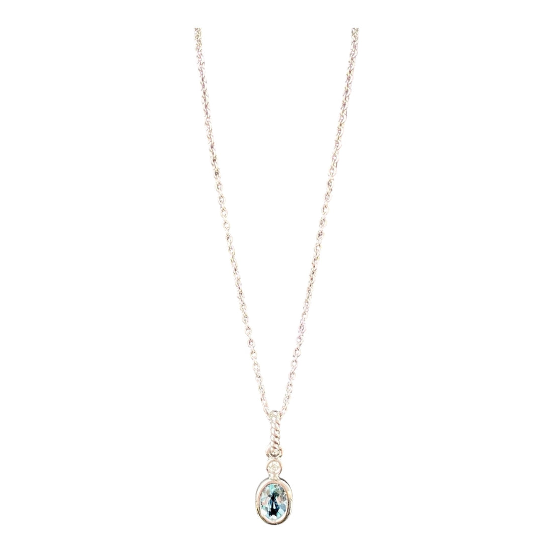9ct White Gold 0.40ct Aquamarine and 0.02ct Diamond Pendant with chain