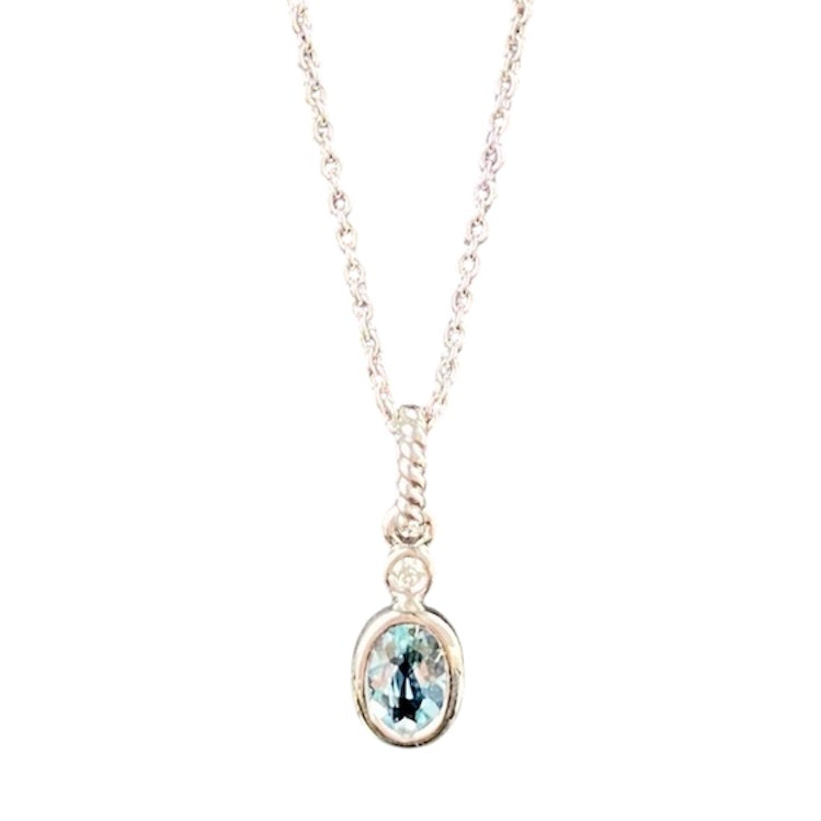 9ct White Gold 0.40ct Aquamarine and 0.02ct Diamond Pendant with chain