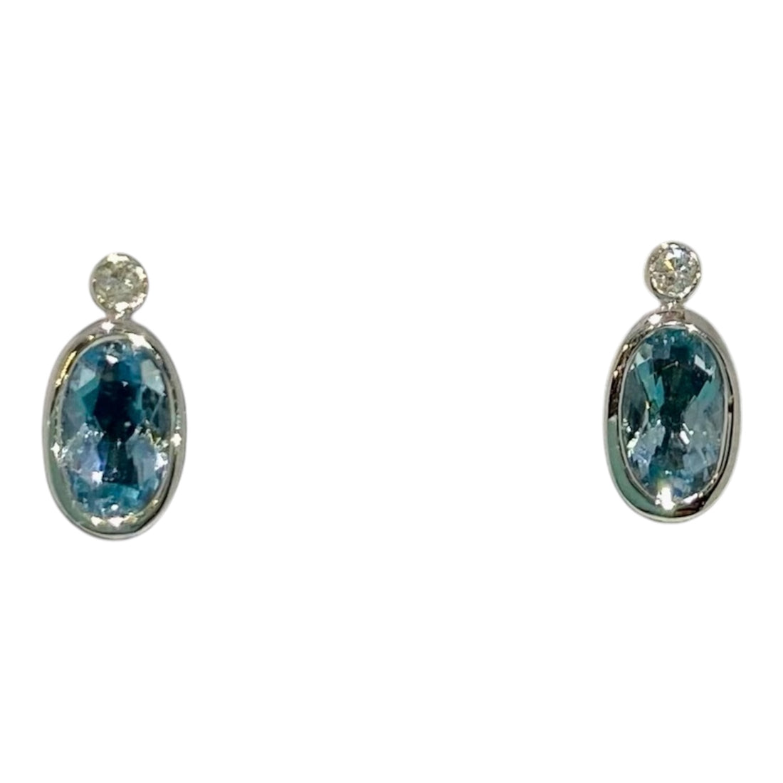 9ct White Gold 0.40ct Aquamarine and 0.02ct Diamond Stud Earrings
