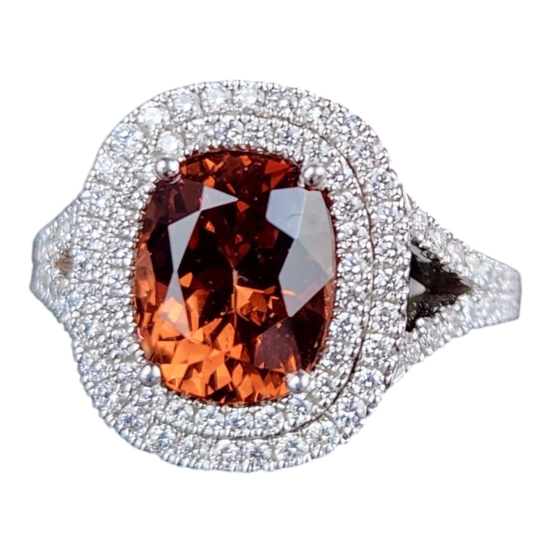 18ct White Gold Malaya Garnet and Diamond Ring