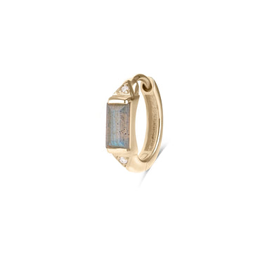 Labradorite & Diamond Huggie Hoop Earring 9ct Gold