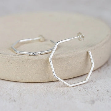Silver Large Octagon Hoop Earrings