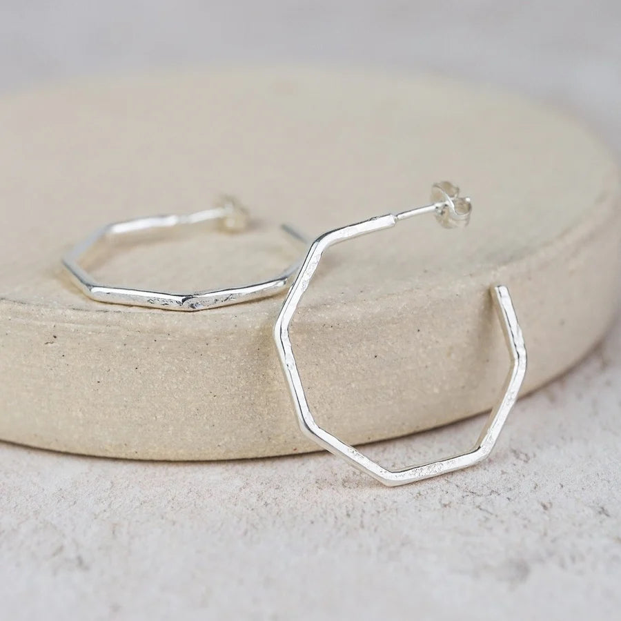 Silver Large Octagon Hoop Earrings